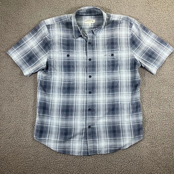 Orvis Other - Orvis Classic Collection Mens Blue White Plaid Short Sleeve Button Up Shirt L